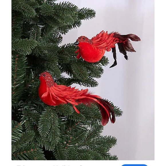 3 Lg Red Feathered Cardinal Christmas Tree Ornaments Glitter Accents Clip-On - Picture 2 of 13